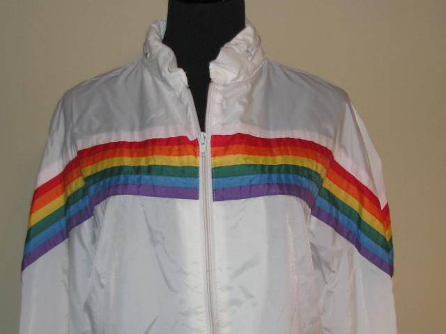 RAINBOW Pride // Vintage Jacket Coat Windbreaker Sound Barrier UNISEX Size S M 80's Retro White - TheGirlSaidYes
