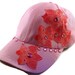 Women's Pink Baseball Cap with Peach Fabric Art and Bling - FREE SHIPPING -TAGT