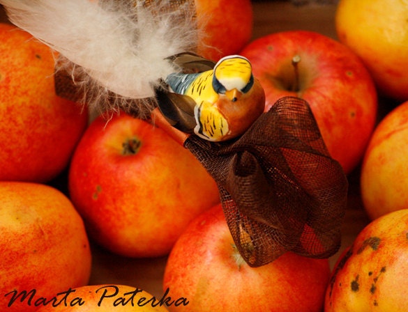 Autumn Brown Bow and Bird Sinamay Fascinator Hair Comb