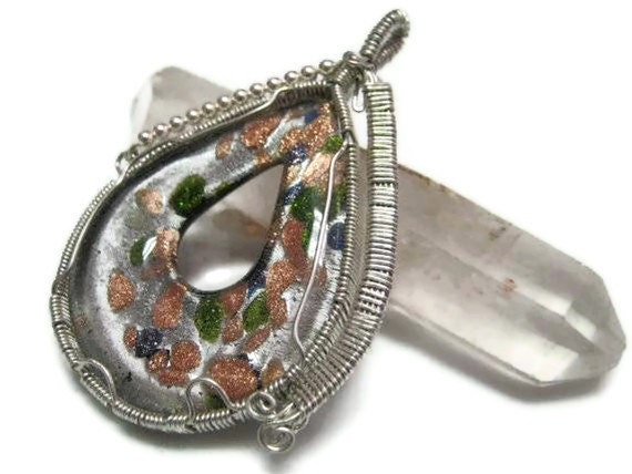 Dichroic Glass Wire Wrapped Pendant