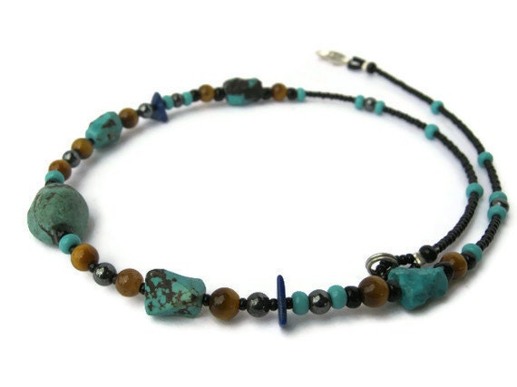 Turquoise Tiger Eye and Hematite Necklace