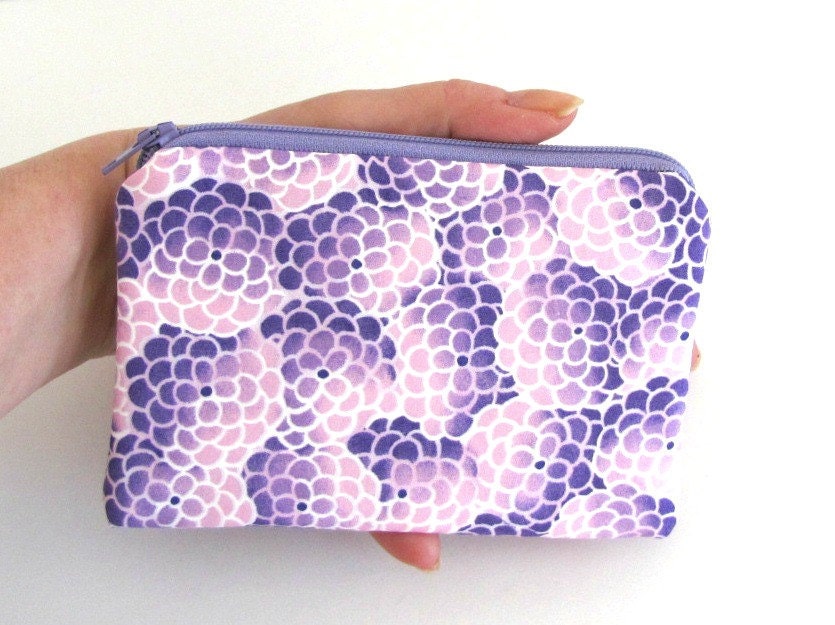Purple Coin Purse Summer Floral Zipper Pouch - Padded Camera Pouch