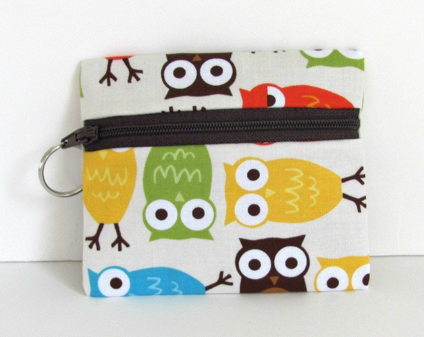 Owls Coin Purse / little Zipper Pouch / Lanyard Purse Key Ring /small Wallet