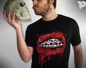 T shirt men skull lips bloody black red white horror scary sale