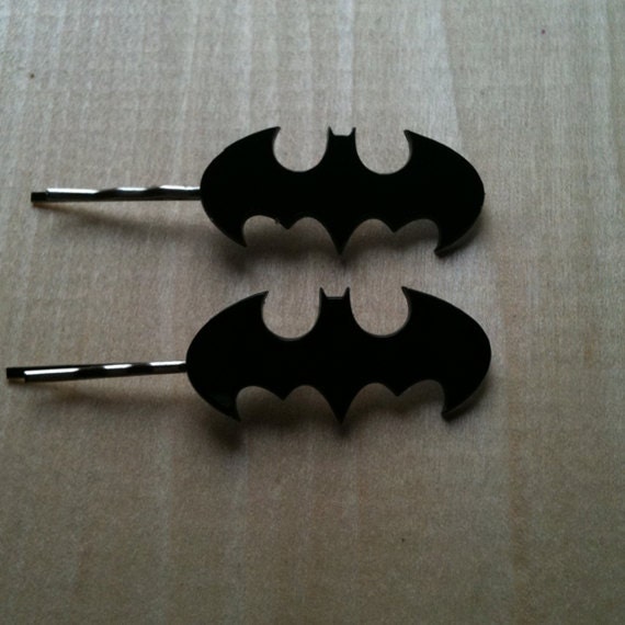 Batman Logo Bobby Pins, Bat Pins, Black Acrylic Hair Pins