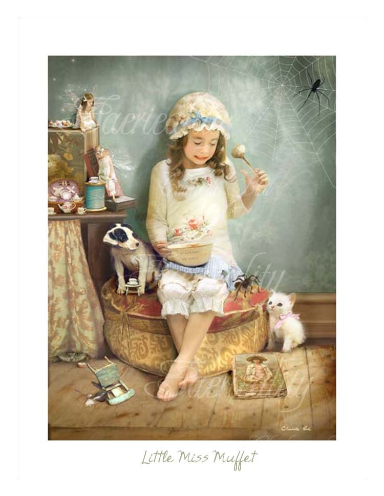 Little Miss Muffet by Charlotte Bird . Matted, Hand Signed