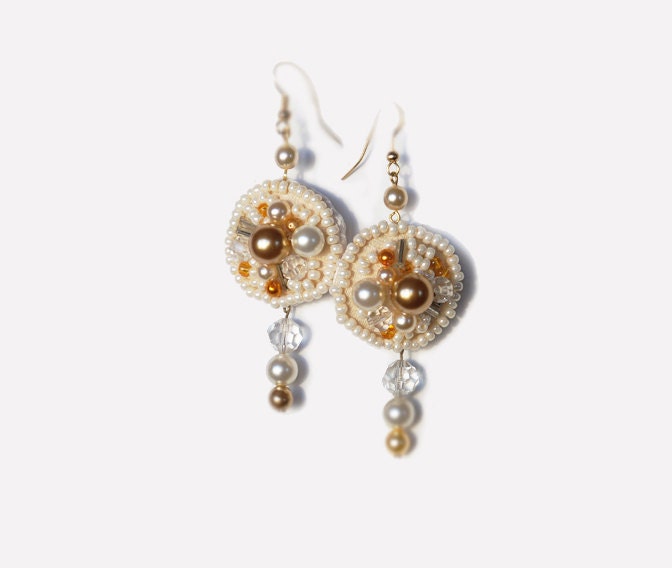 Beautiful Ivory Earrings, pearl and bohemian glass accents. one of a kind, OOAK