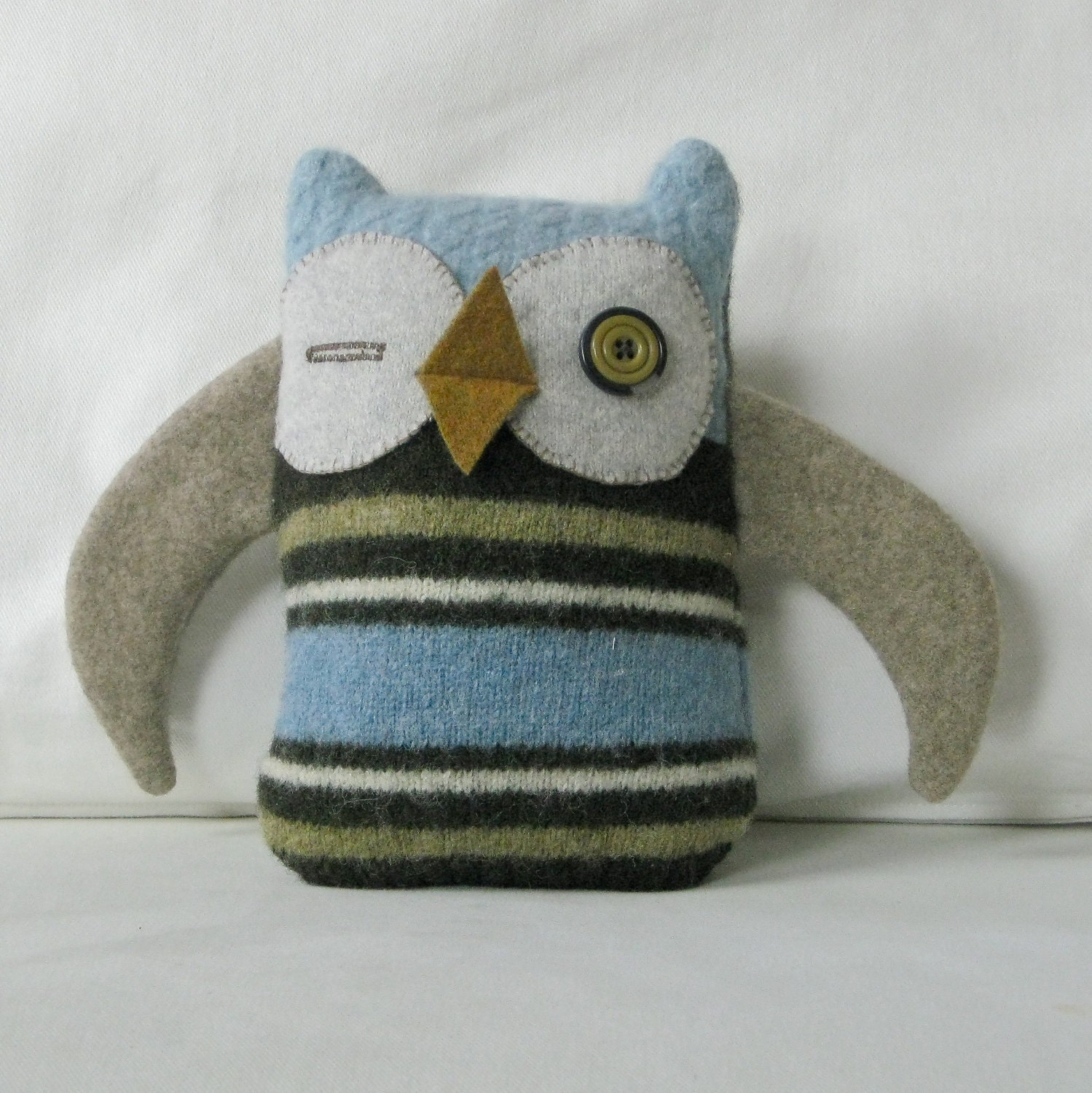Stuffed Woodland Rescue Owl - Handmade From Felted Wool Sweaters
