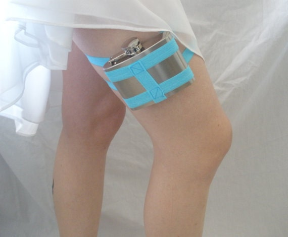 Flask Garter - 4oz Flask - Bright Sky Blue - something blue that's fun and sexy