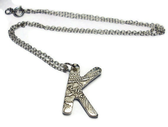 Silver initial K necklace personalised charm