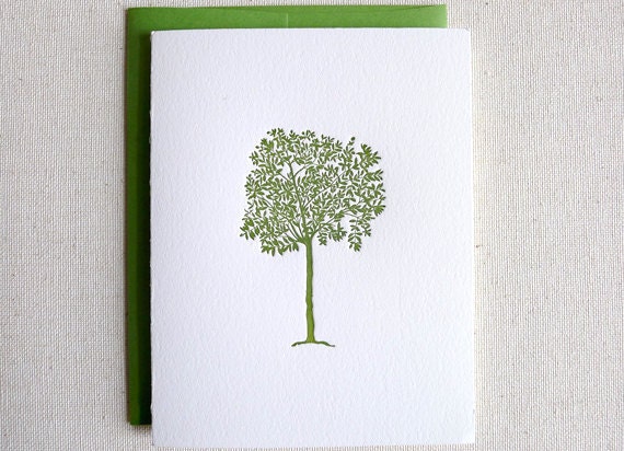 Green Tree Letterpress Cards - Single Card