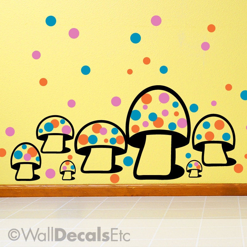 Toadstools with 99 Polka Dots Childrens Vinyl Wall Decals for Kids Room, DIY Home Bedroom Decor
