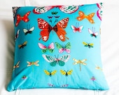 Throw Pillow Cover - Turquoise Butterflies