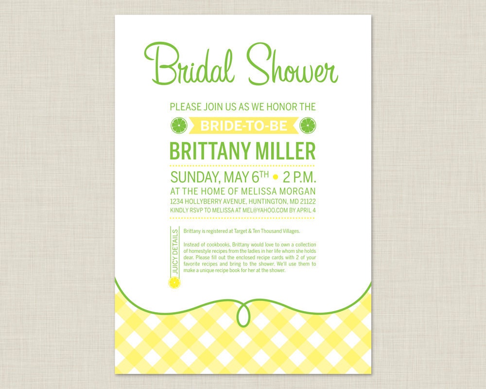 Lemon Bridal Shower Invitation / Summer Bridal Shower