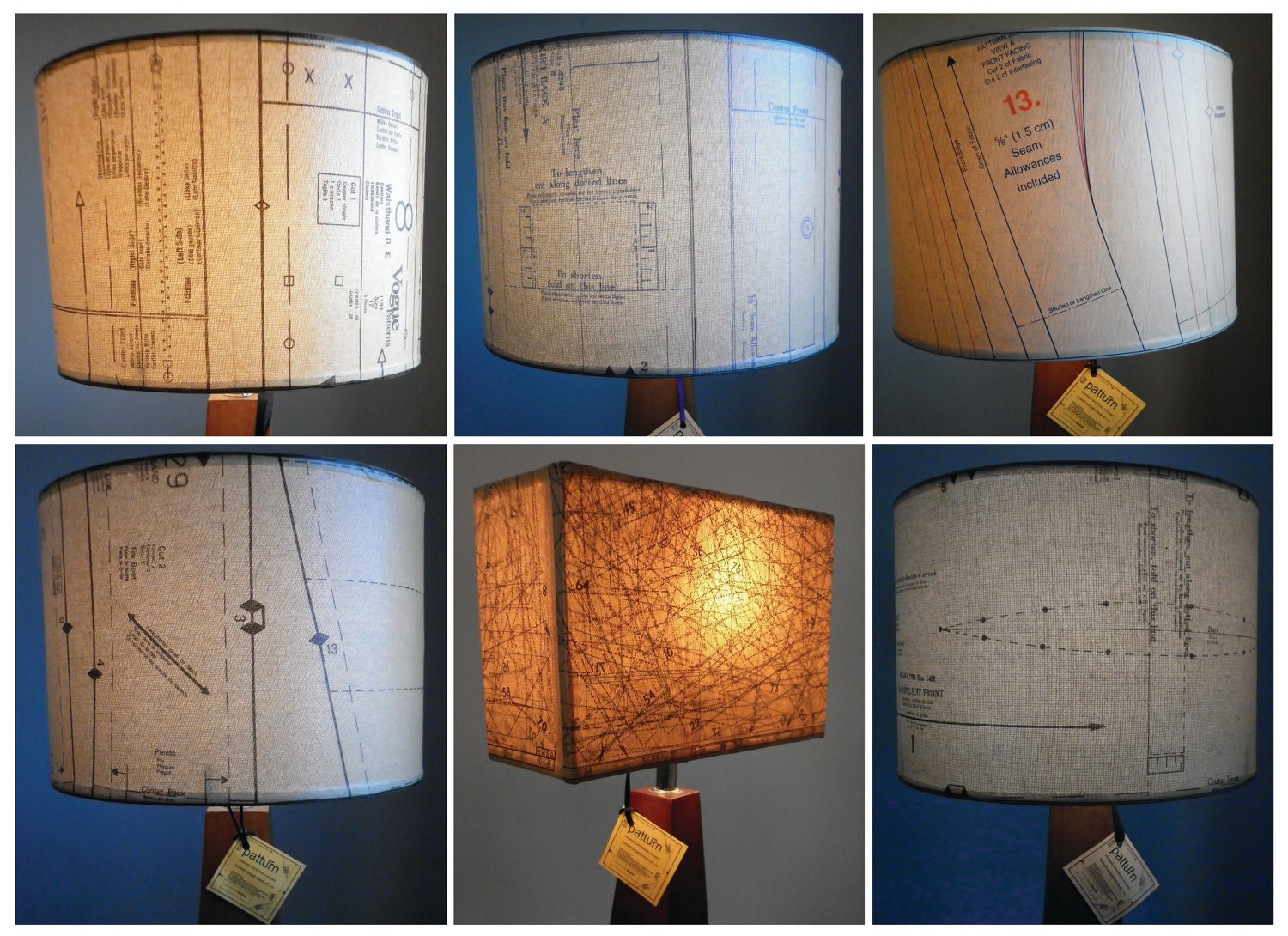 Lamp shades with Vintage Industrial Chic. Recycled. Upcycled. Repurposed.