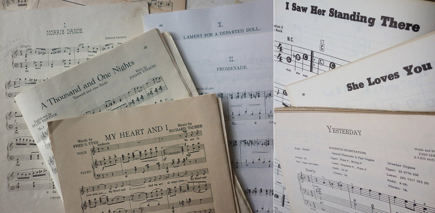 Random Vertical Music Stripes: Vintage songbook lamp shades or pendants - Upcycled Repurposed charm.