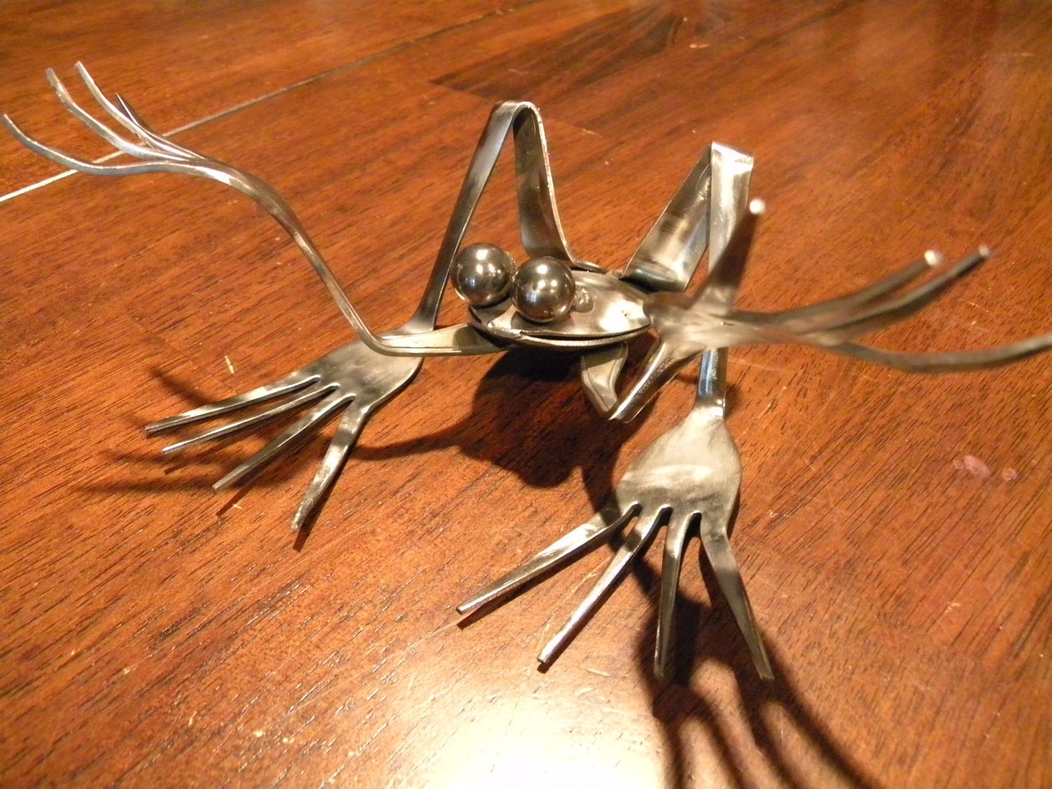 WTF Frog, repurposed silverware metal sculpture