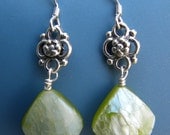 Spring: Crack Mosaic Green Abalone Shell and Sterling Silver Earring
