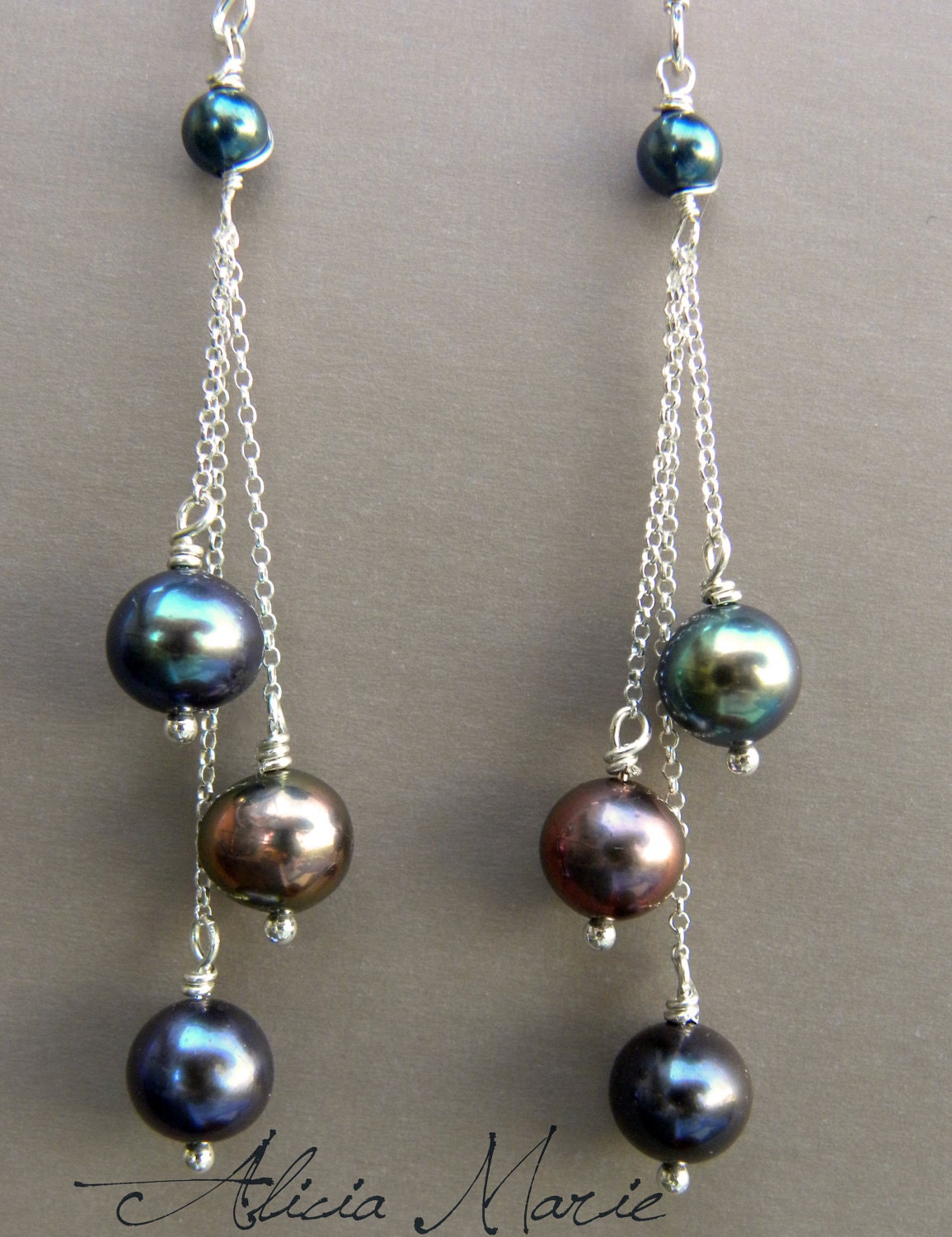 Twilight: Delicate Multicolor Pearl Sterling Silver Earrings