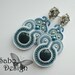 MILO - soutache earrings, handmade, embroidered in teal, light blue and white satin strips, TOHO, oaak.
