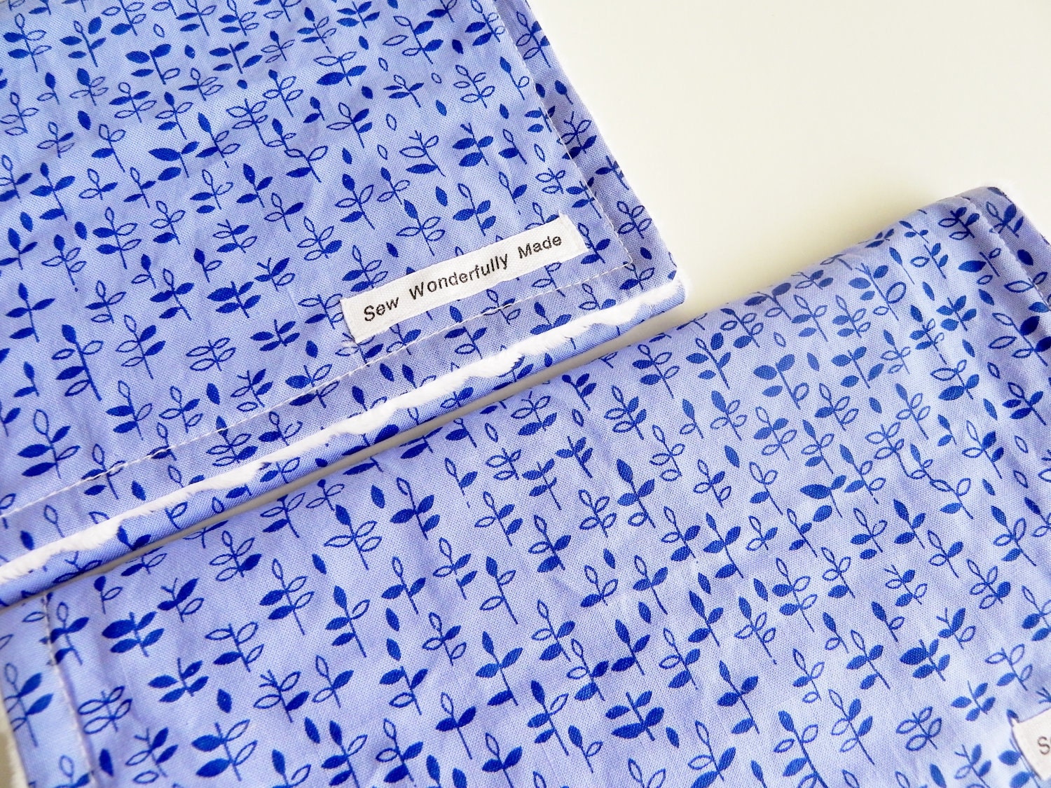 Baby Burp Cloths, Set of 2, Cornflower Blue and White Bubble Dot Minky