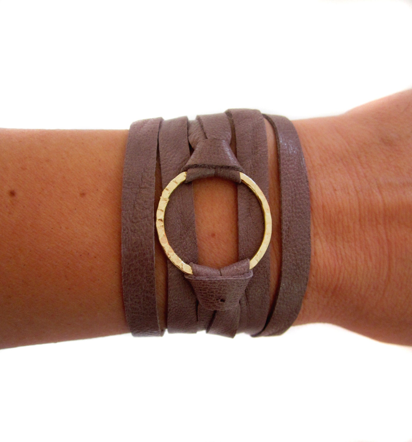 Large Ring Leather Wrap Bracelet - Taupe