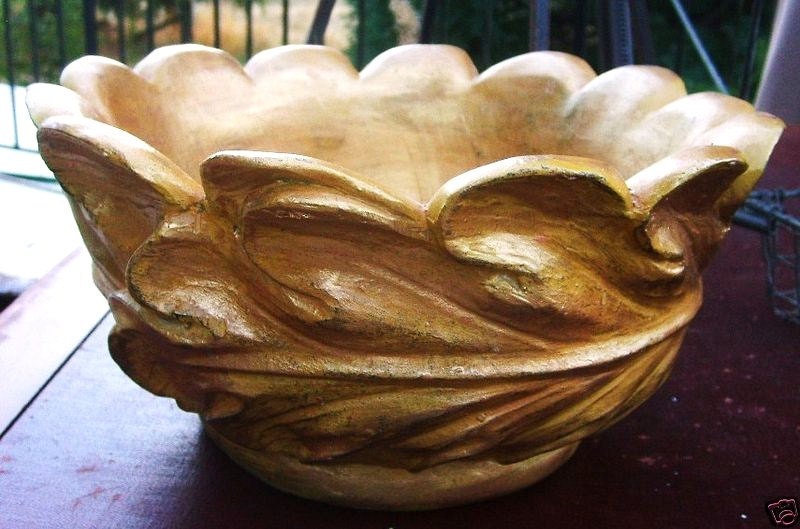 Vintage Gold Figural Botanical Acanthus Leaf Sculpture Bowl - Center Piece Bowl