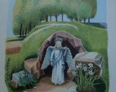 He Is Not Here, He Is Risen, A Christian Illustration by Miss Elliot in the 1940's Edition of Favorite Hymns for Children