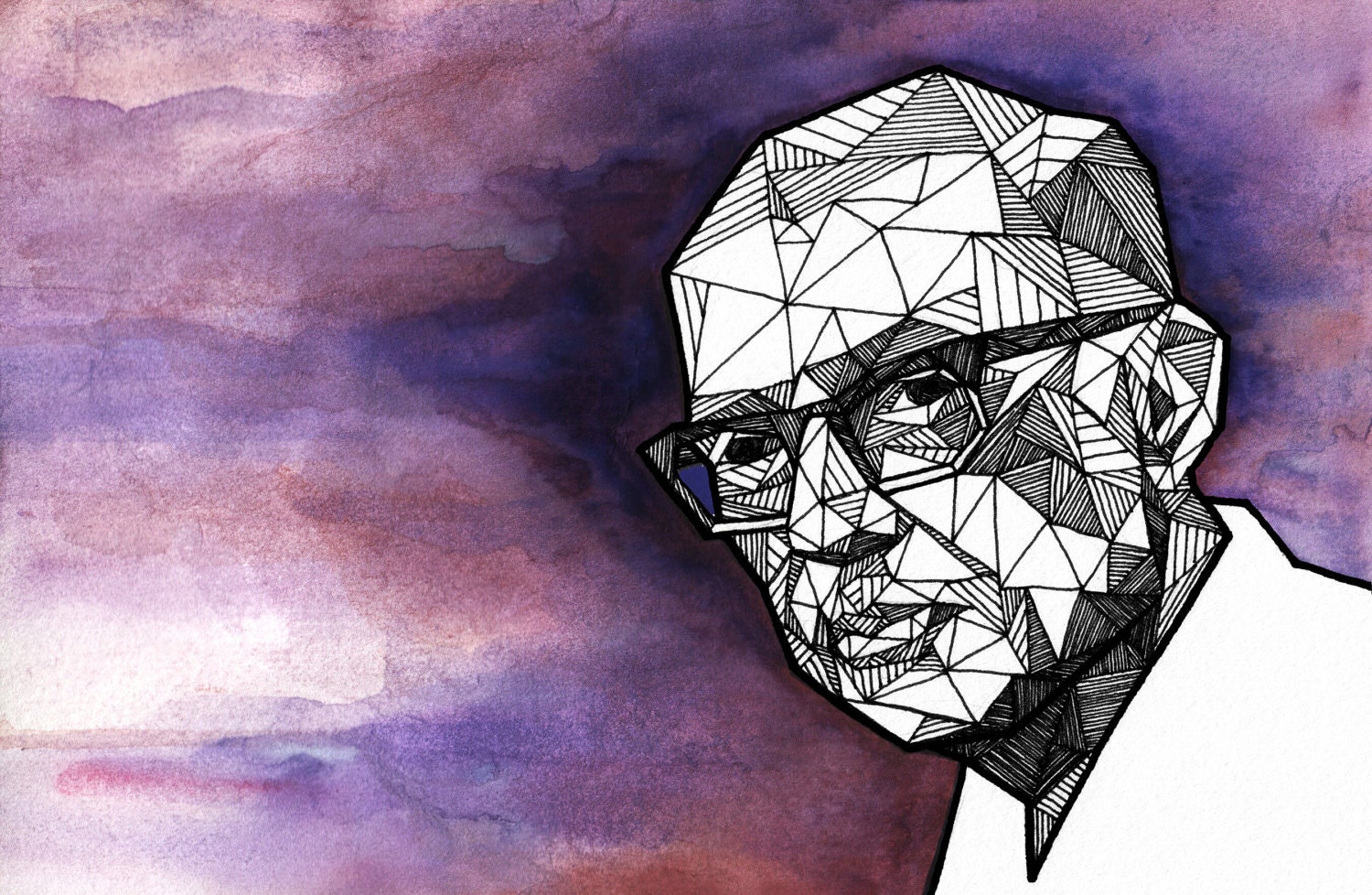 Custom Portrait Geometric  - 9x12 - Original Watercolor and Ink