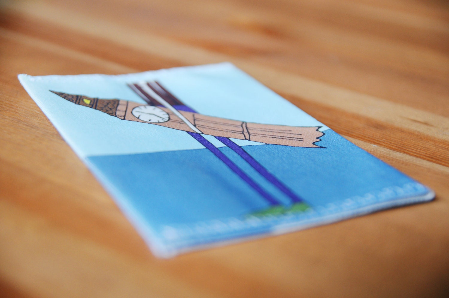 Blue passport cover.International passport case in light and dark blue colors.Printed illustration "London,my love".Travel in style.