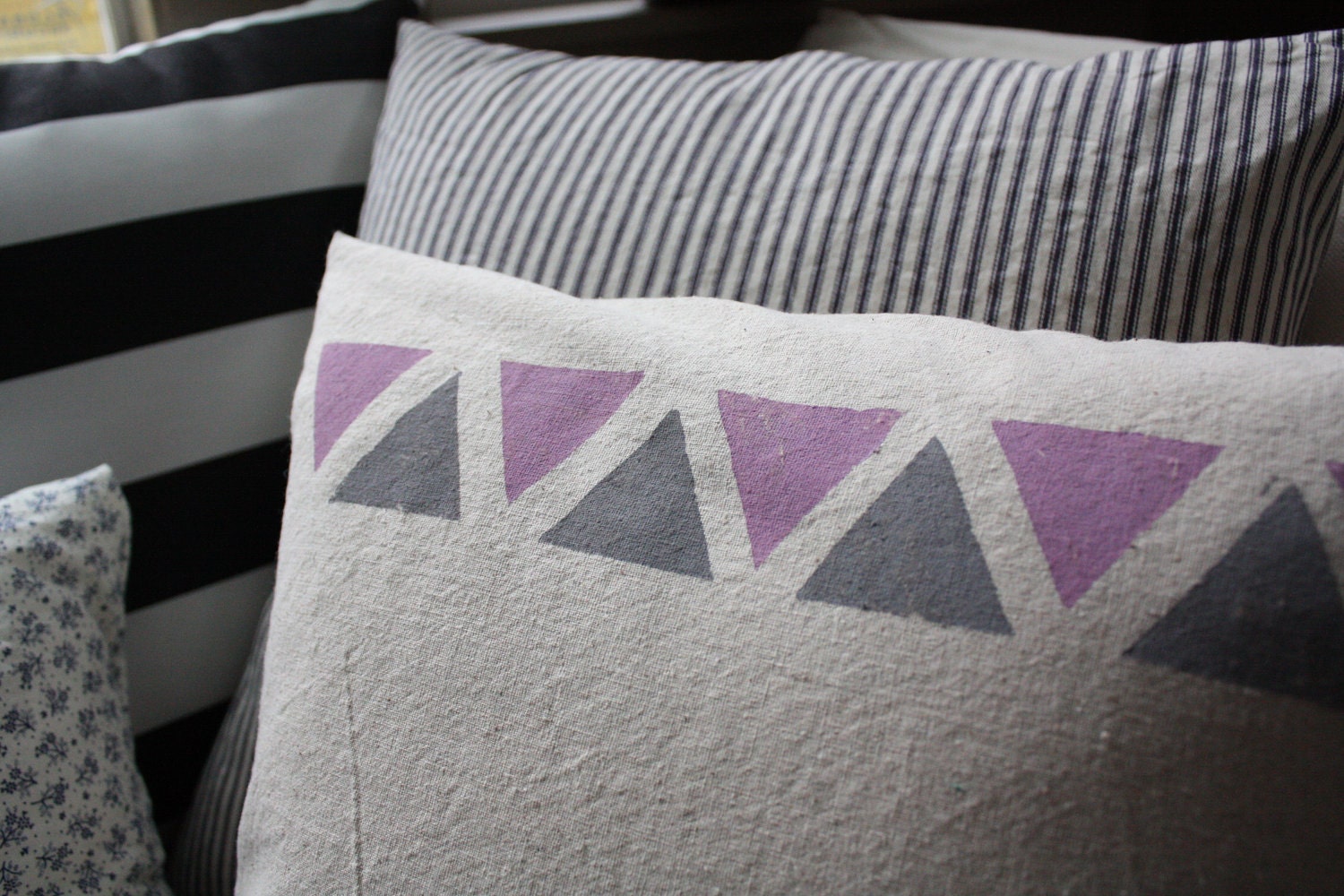 Tribal Inspired Pillow Cover, Lavender and Grey