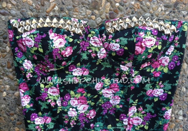 Studded Bustier LARGE Corset Floral Silver OR Gold Studs