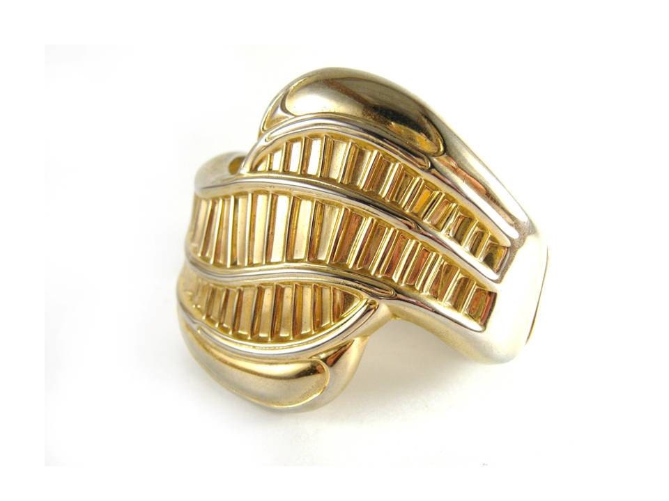 Vintage Gold Tone Hinged Bracelet, Chunky Cuff, 1970s/1980s, Statement Piece- FREE SHIPPING