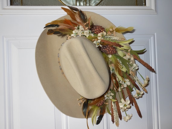 Decorated Cowboy Hat Wall Hanging / Flower & by StephsStuff10