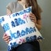 Blue House Printed Pillow Cover with Pink Trees
