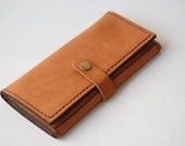 Handmade Tan Long Leather Wallet with Coin Pocket