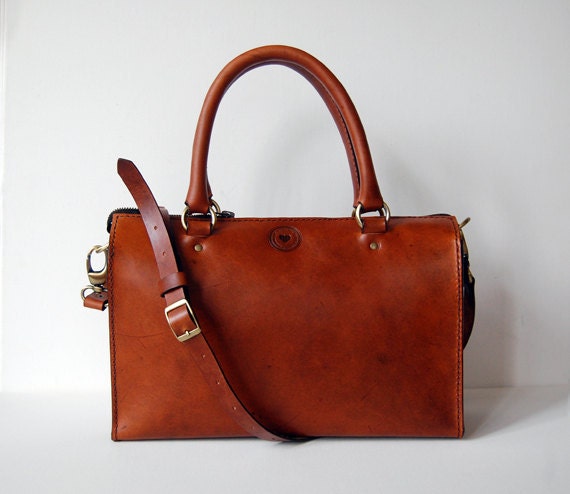 Handmade Cognac Leather Handbag - 12in
