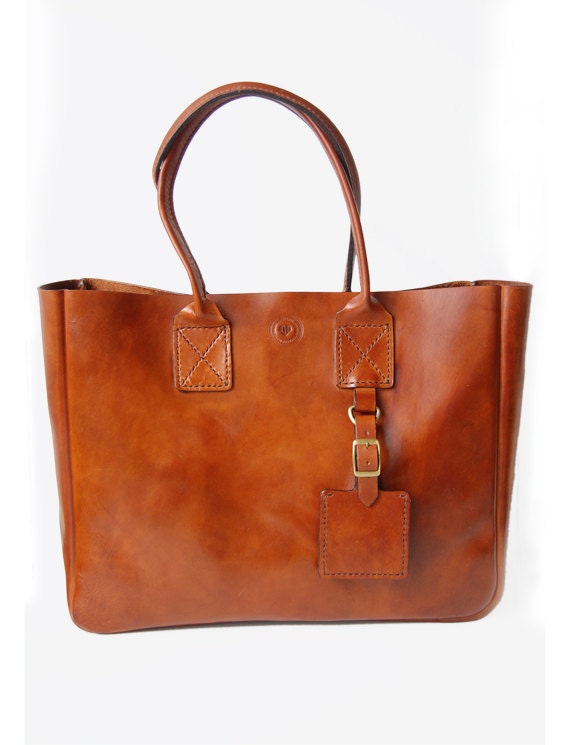 Handstitched Cognac Leather Tote Bag