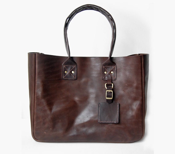 Handmade Dark Brown Leather Tote Bag
