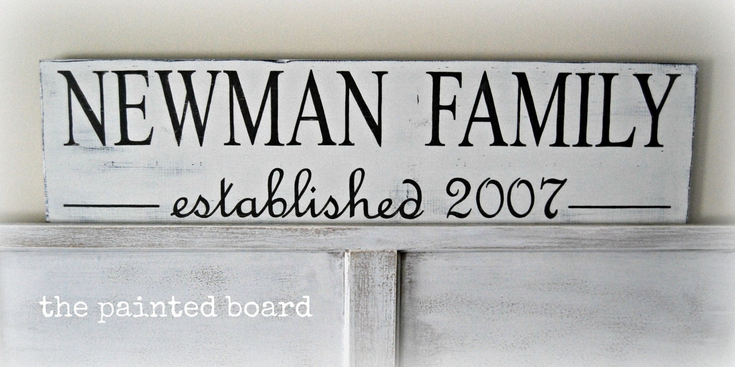 WEDDING GIFT  Family Established Sign - distressed white with chocolate brown letters