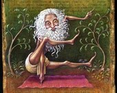 Equable-- signed archival art print of yogi posing as letter E, curious art, yoga, figurative letter