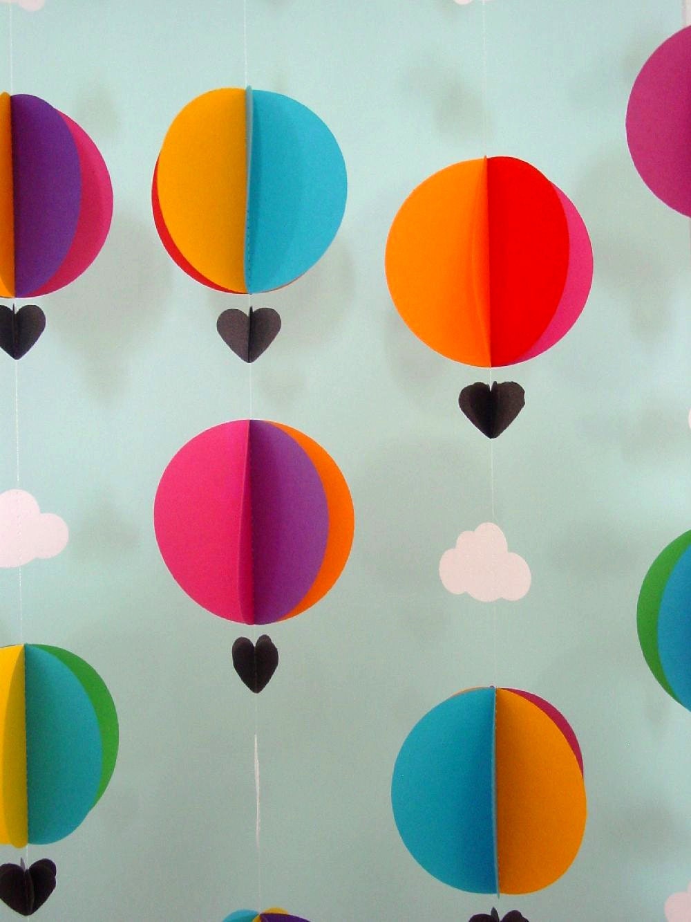 Garland-Hot Air Balloons & Clouds-3D-Crib Mobile-Baby-Nursery Decor-Kids Room-Children-Bright Colours-Baby Shower-Decoration-Birthday-Party