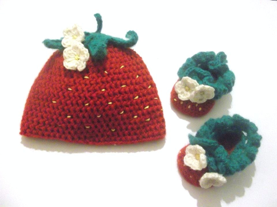 CROCHET PATTERNS Strawberry Baby Set Hat and Baby Booties (Pdf file)