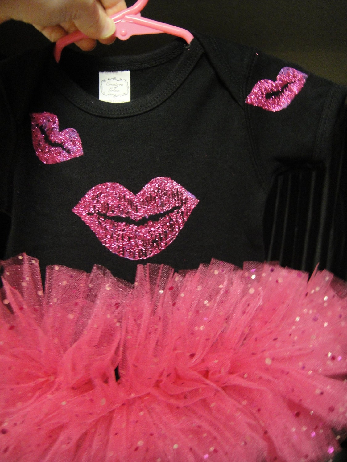 Cute Pink Kiss Lips Sparkle Baby Onesie TuTu