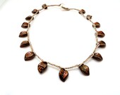 Crochet necklace spring, bohemian, Boho, blush, bronze, romantic Boho Shabby chic,'' beach'' bronze leaves necklace