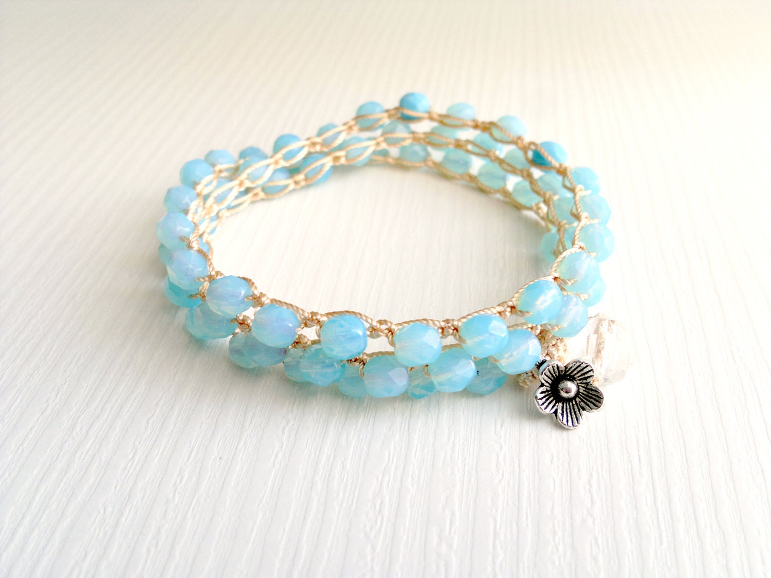 boho bracelet. bohemian glass crochet beaded bracelet wrap 4x Wrap bracelet,