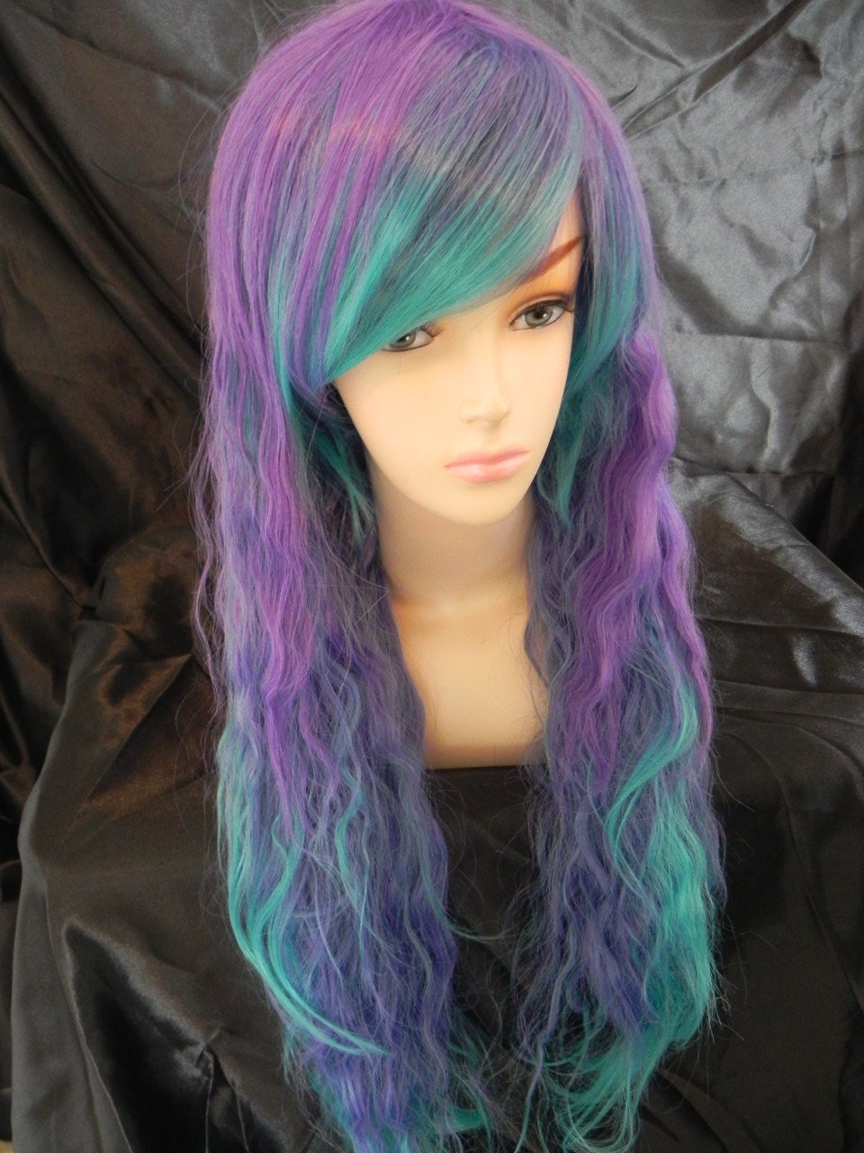 SHOP-WIDE SALE Sea Anemone / Purple, Blue, Sea Green and Teal / Extra Long Wavy Layered Wig