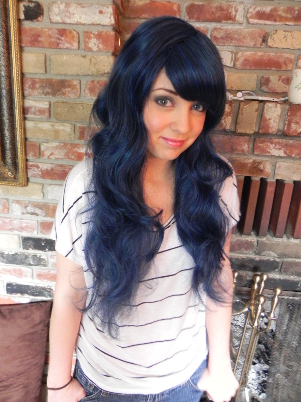 Age Old Tale / Black Blue Blended / Long Curly Layered Wig