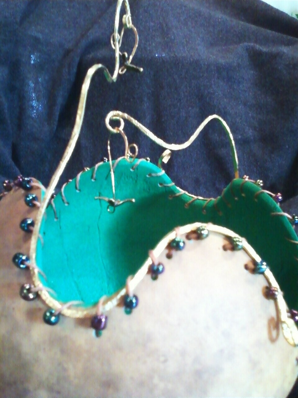 Whimsical Art Gourd with Hand Hammered Copper and Swallows