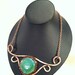 Green Beaded Cabochon and Hand Hammered Copper Scroll Necklace
